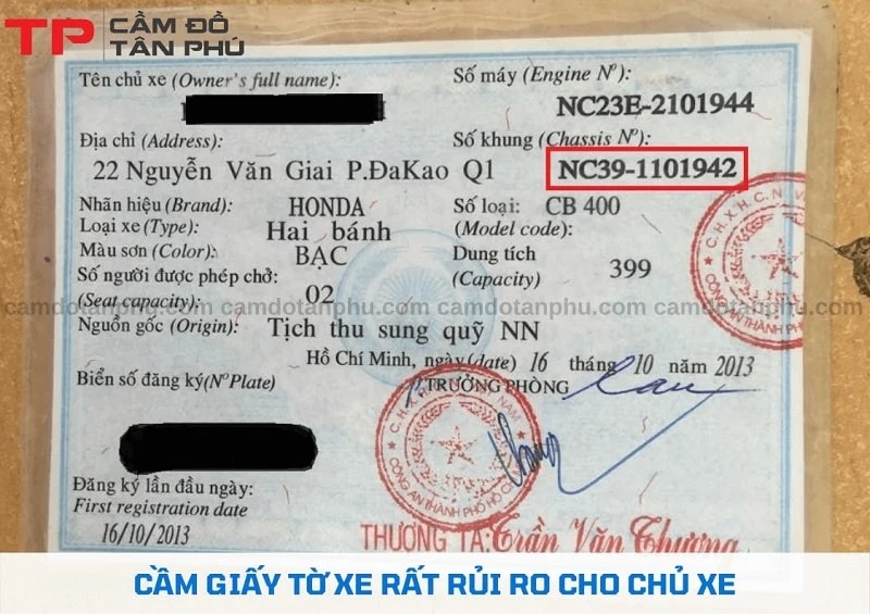Không an toàn khi chọn cầm giấy tờ xe